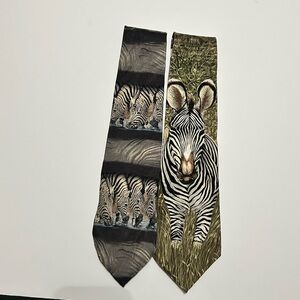 Zebra Print Silk Tie in Black, White & Olive